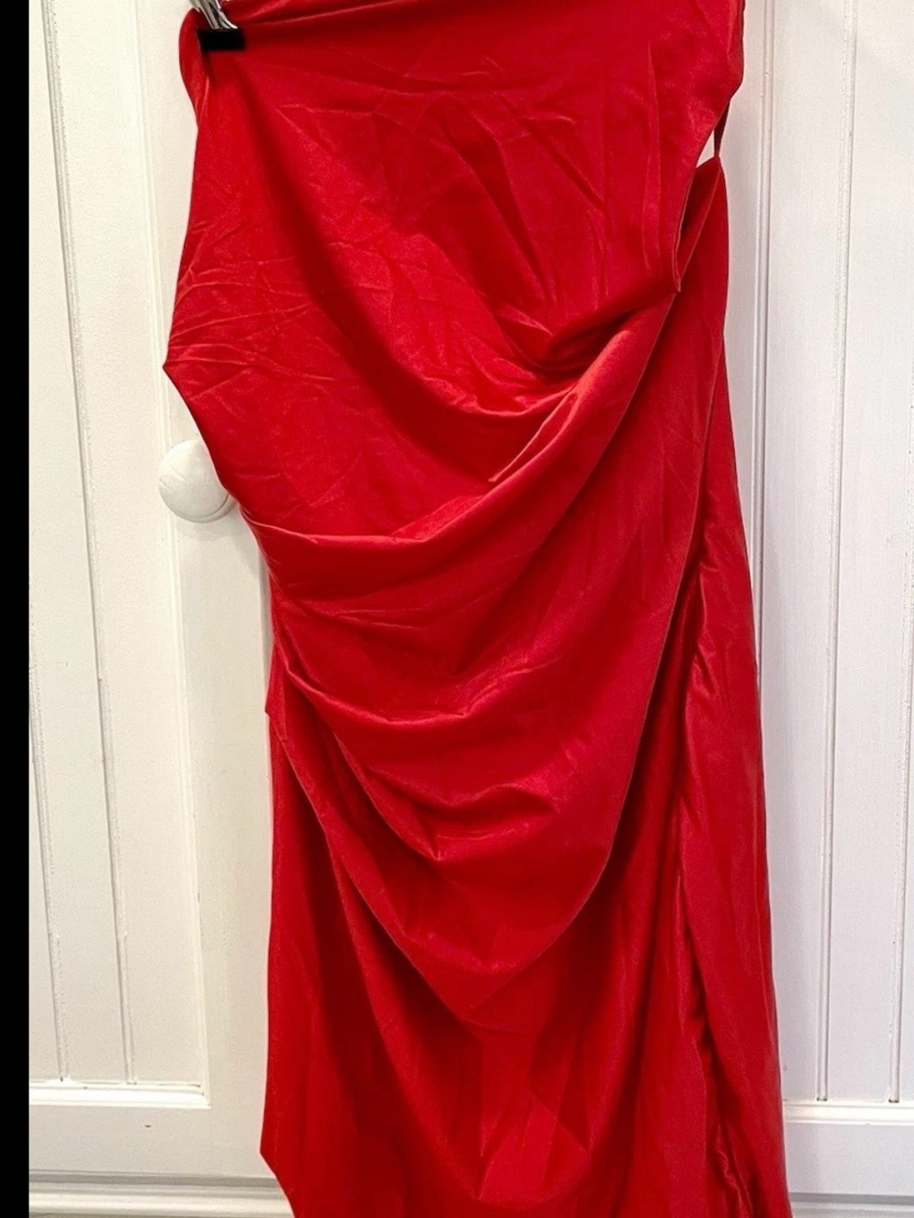 One Shoulder Red Ruched Bodycon Mini Dress - Small - Picture 5 of 6